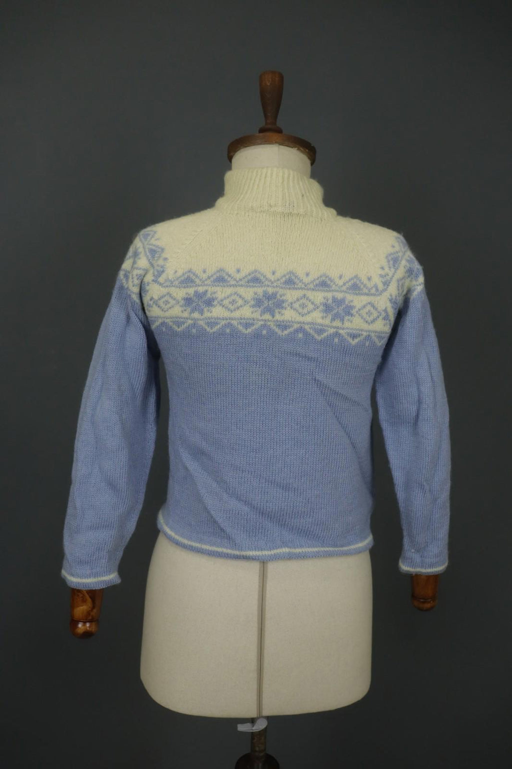 DALE OF NORWAY Blue & White Wool Knitted Mock Neck 1/4 Zip Ski Sweater – Size XS