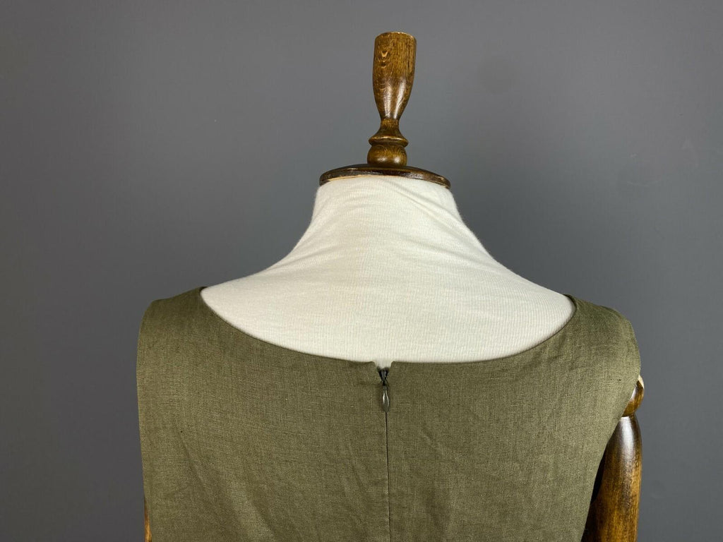 Vintage Women LAURA ASHLEY Khaki Belted Sleveless Maxi Dress – Size 14