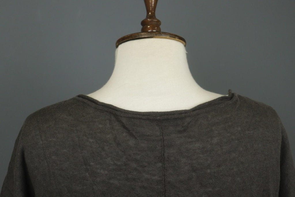 GUDRUN SJODEN Gray Linen Blend Round Neck Asymmetrical Hem Sweater Dress – Size XL
