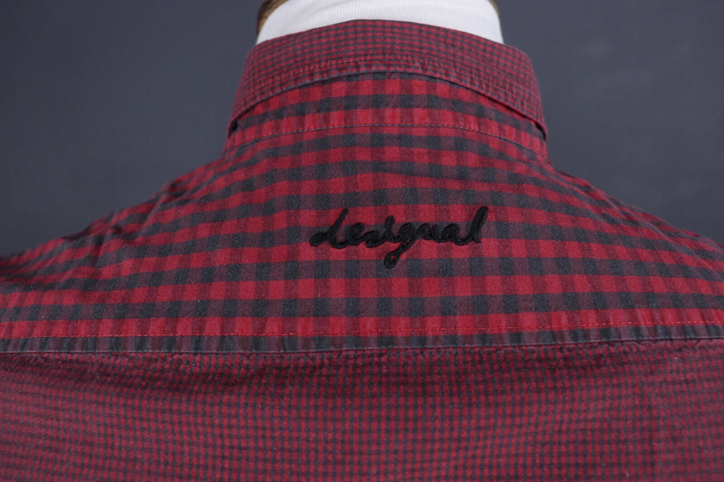 Desigual Regular Fit Red Check Long Sleeve Button Down Shirt – Size S