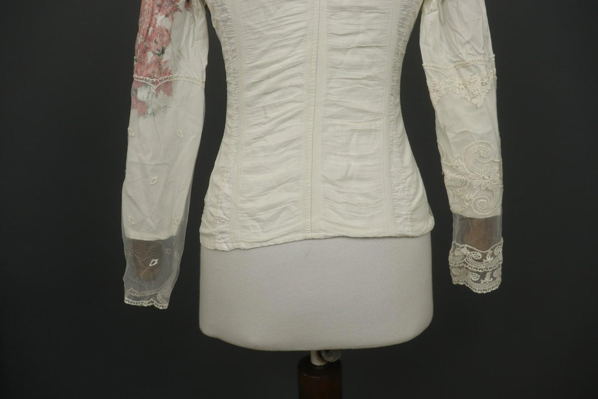 SAVE THE QUEEN White Floral Cotton Lace Long Sleeve Snap Button Shirt Top – Size S