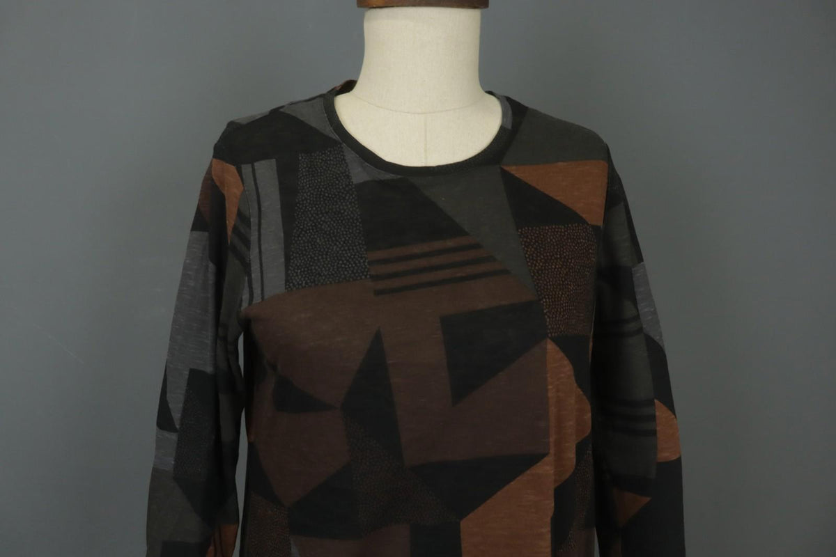 GUDRUN SJODEN Multi Geometric Cotton Casual Long Sleeve Shift Dress – Size S