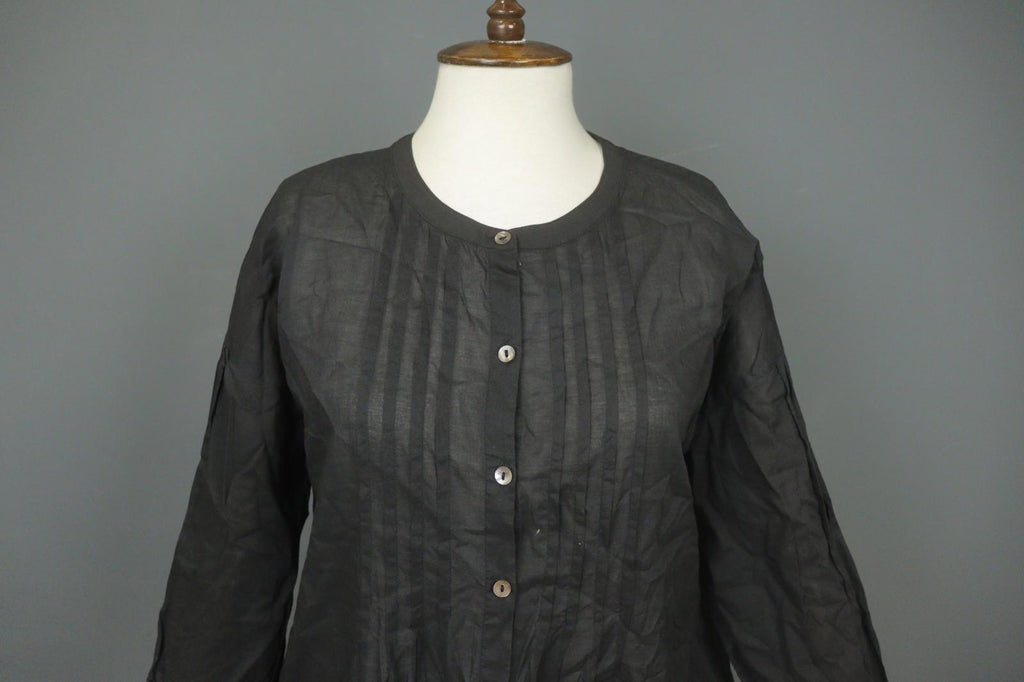 GUDRUN SJODEN Black Cotton Pintuck 3/4 Sleeve Button Front Shirt Dress – Size S