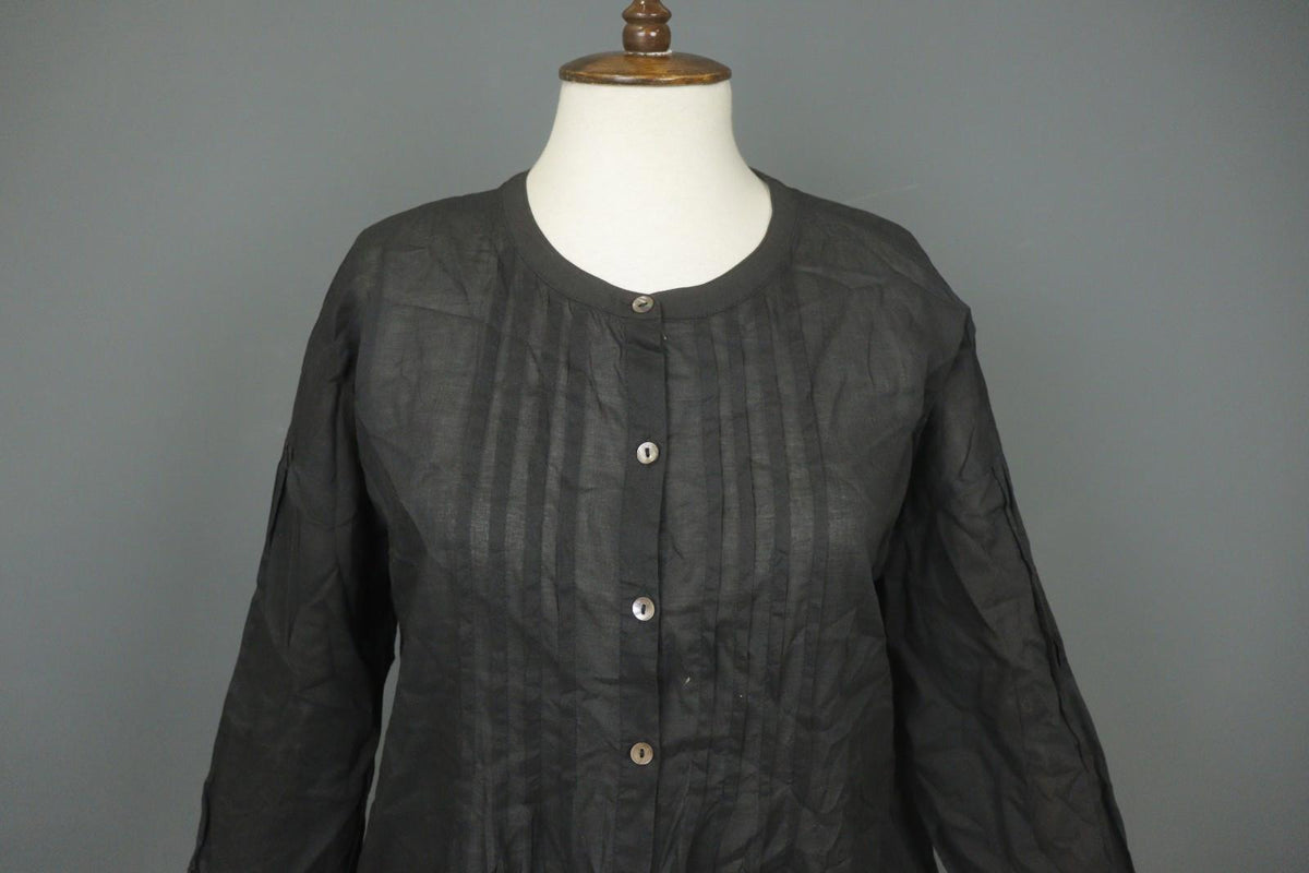 GUDRUN SJODEN Black Cotton Pintuck 3/4 Sleeve Button Front Shirt Dress – Size S