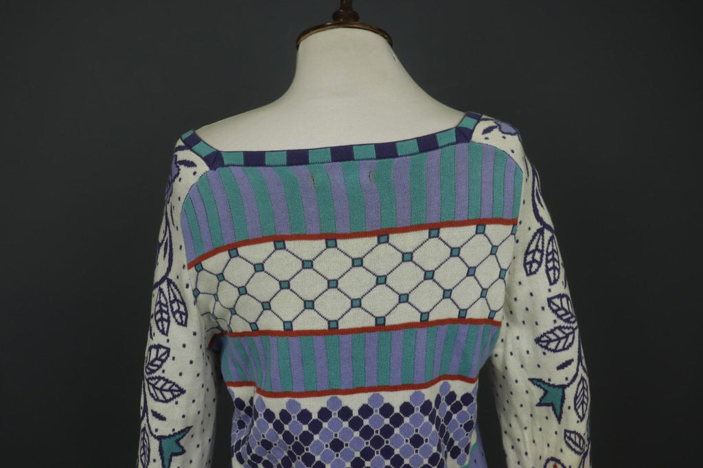 GUDRUN SJODEN Multi Geometric Cotton Knit Button Front Cardigan Sweater – Size S
