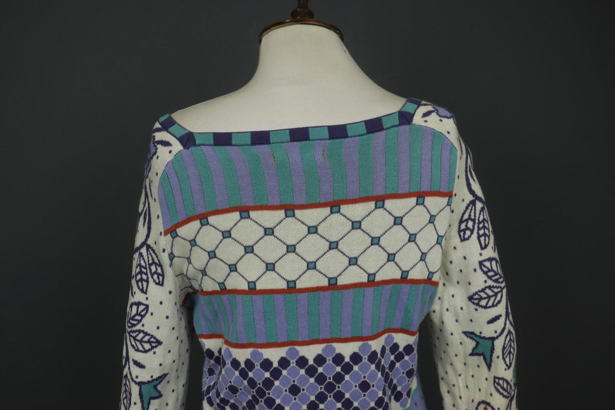 GUDRUN SJODEN Multi Geometric Cotton Knit Button Front Cardigan Sweater – Size S