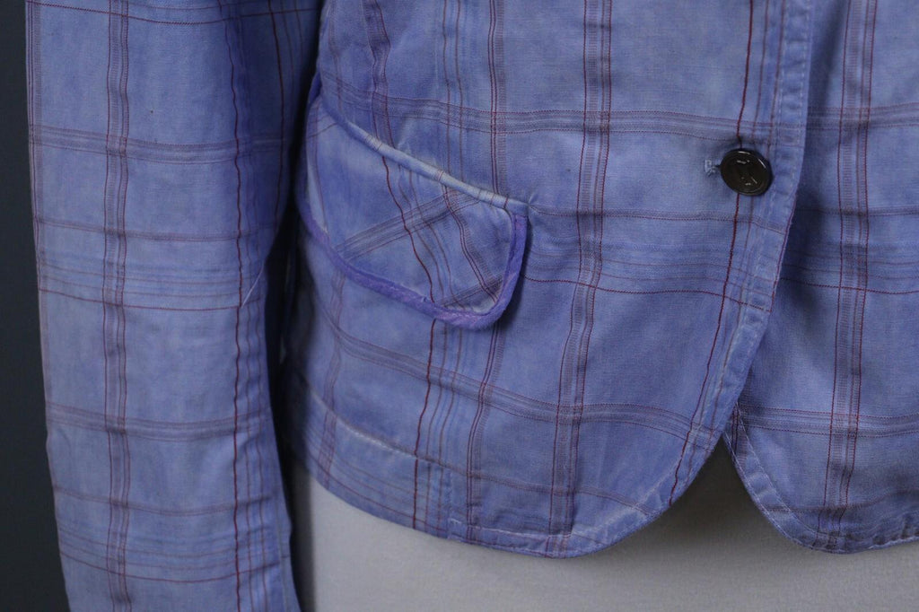 BNWT GALLIANO Blue Check Three Button Blazer Jacket – Size 26 / 40