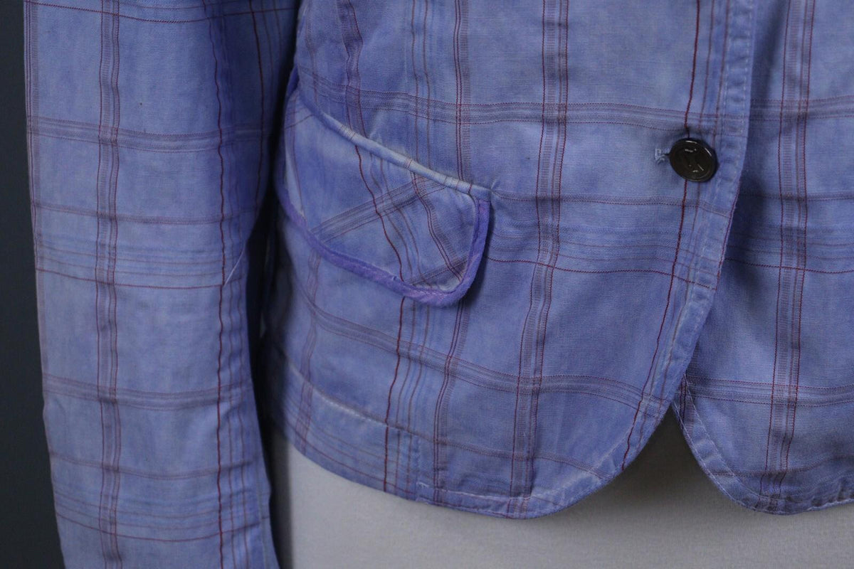 BNWT GALLIANO Blue Check Three Button Blazer Jacket – Size 26 / 40