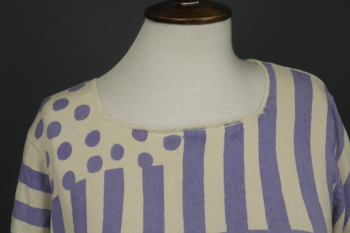 GUDRUN SJODEN White Purple Striped Cotton Knitted Pullover Tunic Top – Size L