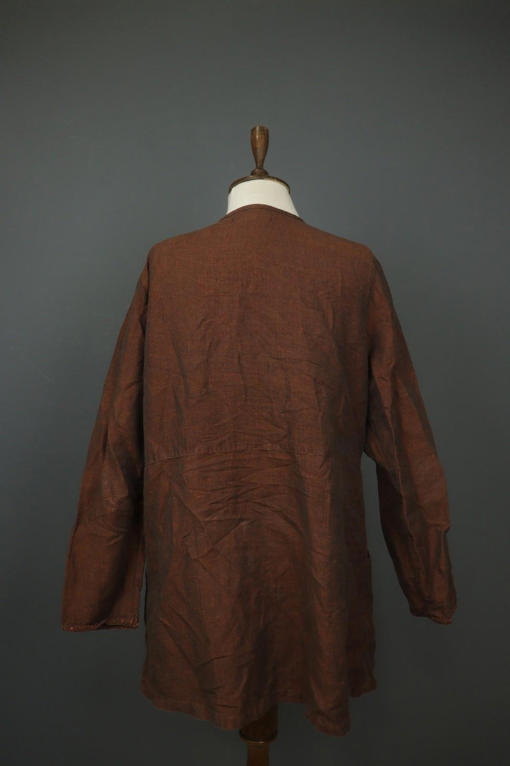 GUDRUN SJÖDEN Brown Lagenlook Linen Long Sleeve Button Front Shirt Dress – Size S