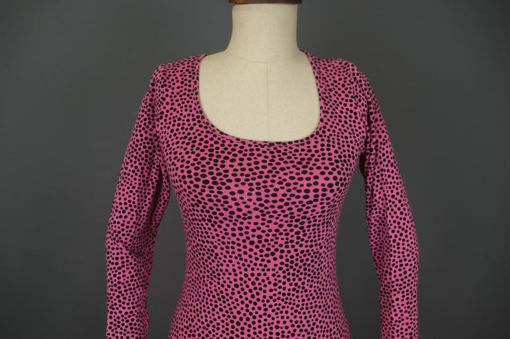 MARIMEKKO Pink Polka Dot Cotton Long Sleeve Scoop Neck Sheath Dress – Size S