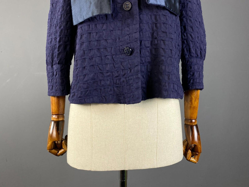 EMPORIO ARMANI Blue Wool Lagenlook Textured Three Button Blazer Jacket – Size 44