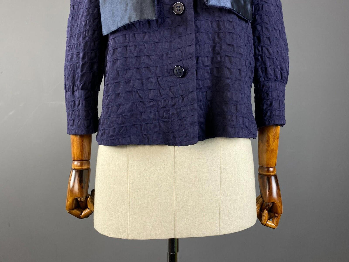 EMPORIO ARMANI Blue Wool Lagenlook Textured Three Button Blazer Jacket – Size 44