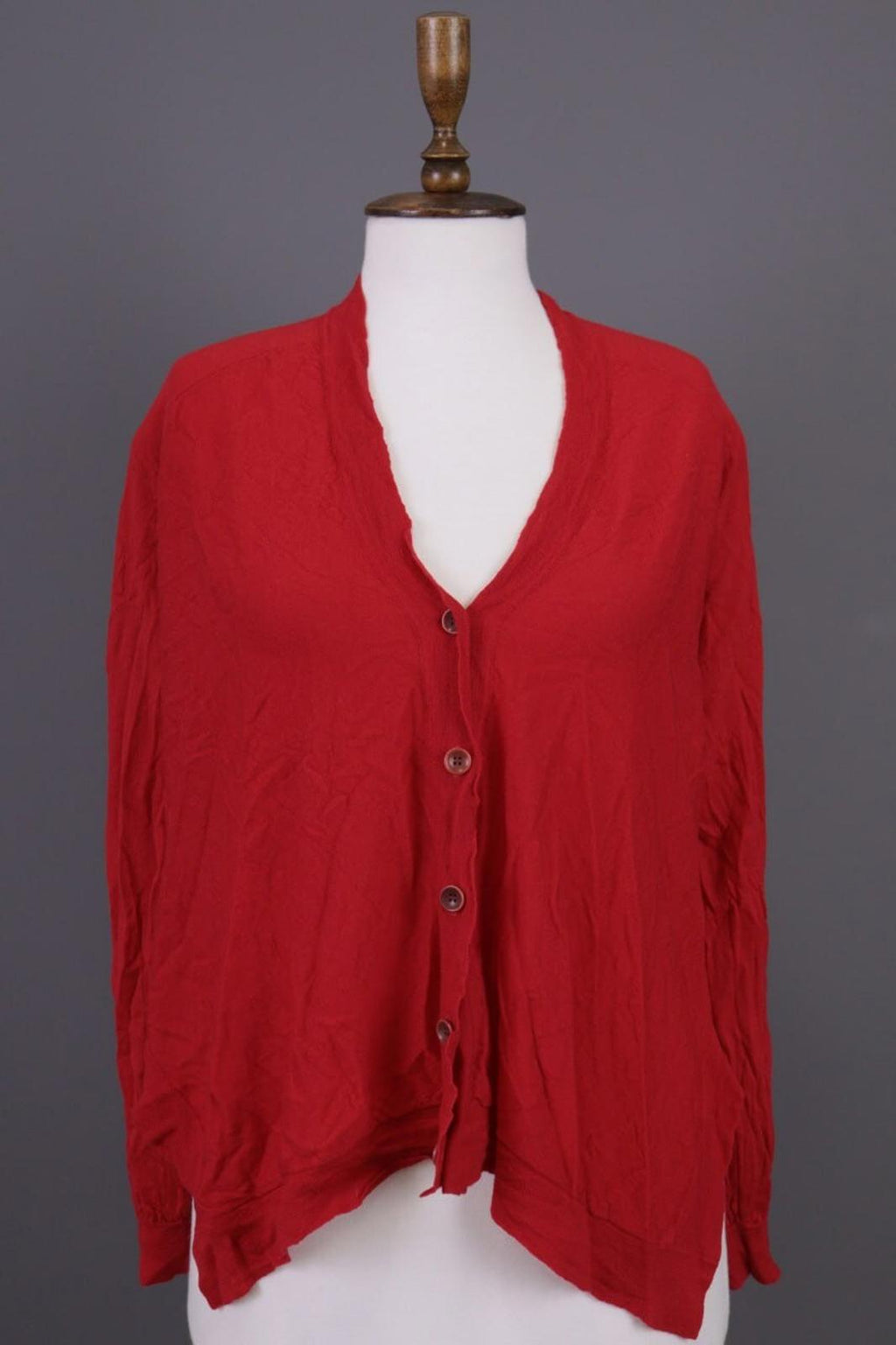 OSKA Red Knit Drape Long Sleeve Button Cardigan Sweater – Size 3