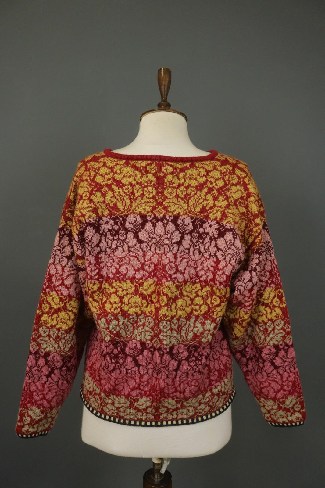 OLEANA Multi 100% Wool Floral Knitted Long Sleeve Button Front Cardigan – Size M