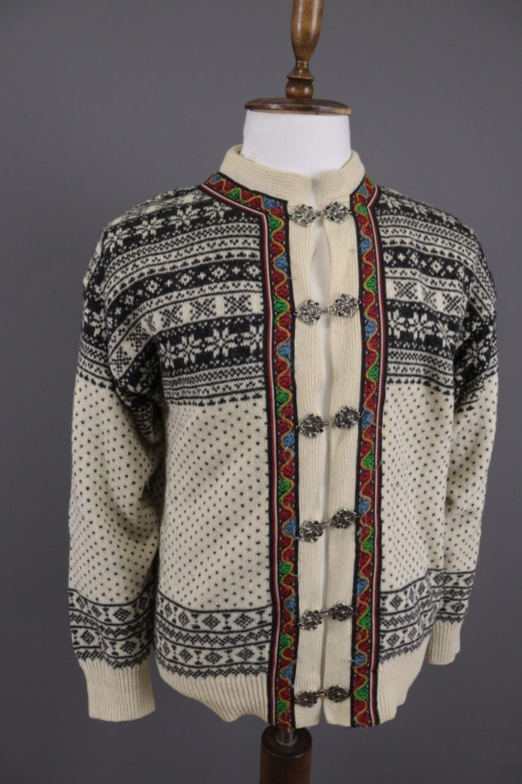 DALE OF NORWAY Beige Fair Isle Wool Knit Button Ski Cardigan Sweater S 48