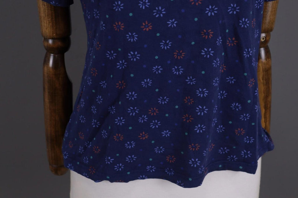 GUDRUN SJODEN Blue Floral Short Sleeve Blouse Top Shirt – Size S