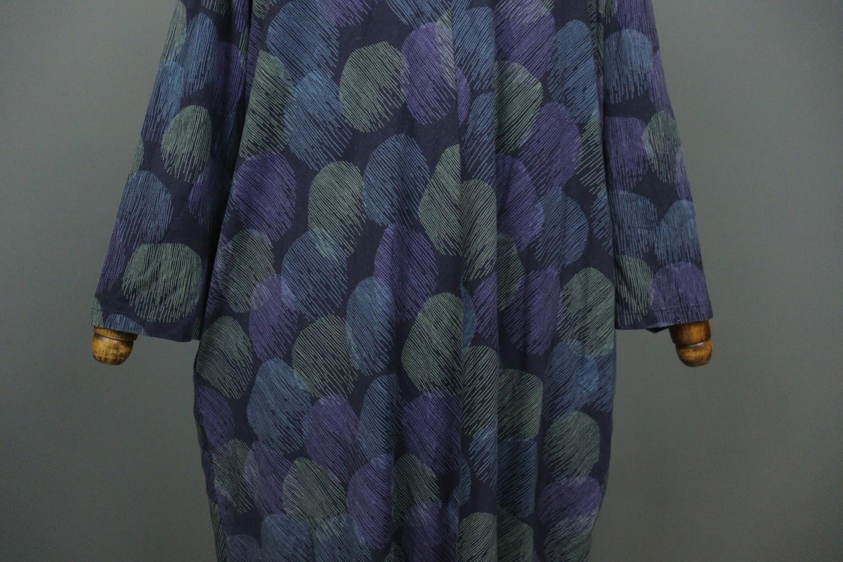 GUDRUN SJODEN Multi Abstract Print Long Sleeve Scoop Neck Sheath Dress M/L