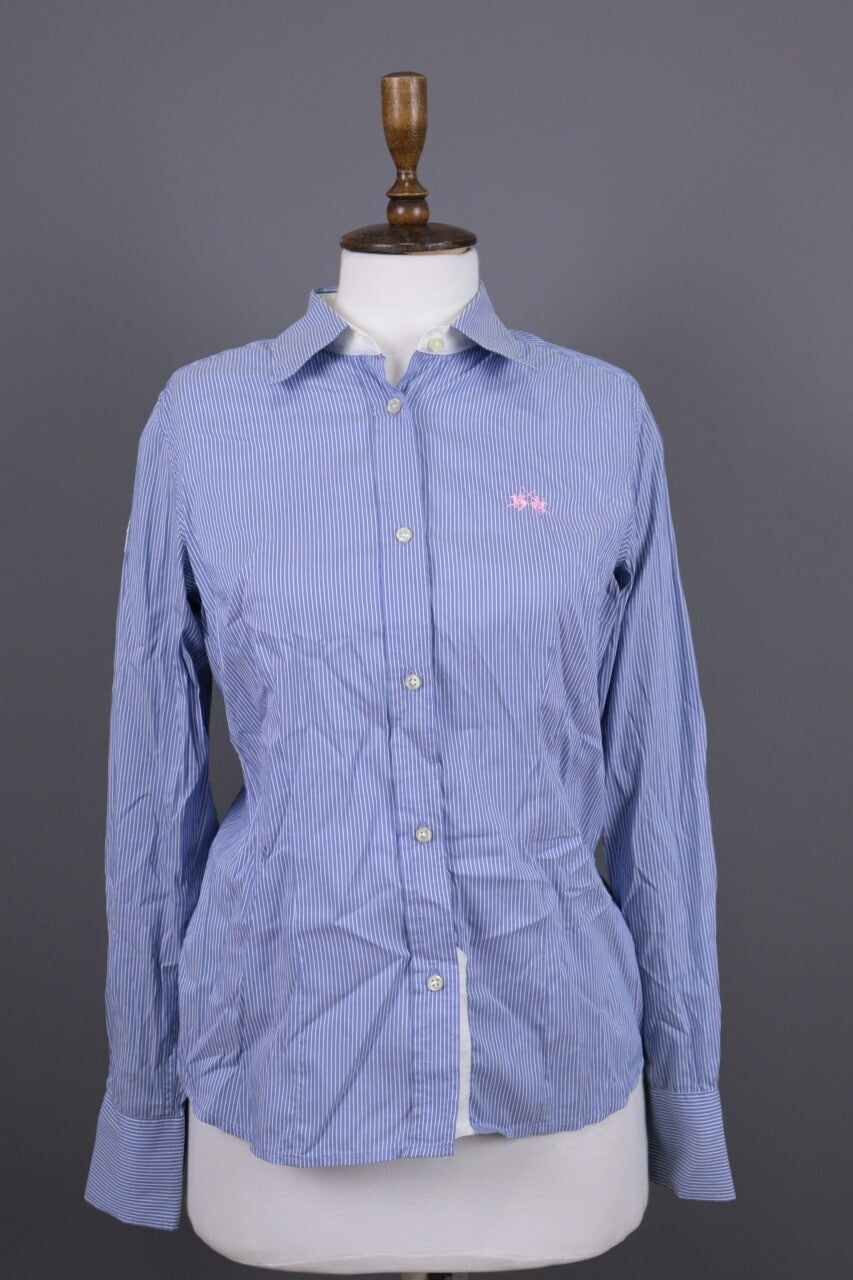 La Martina Blue Pinstripe Long Sleeve Blouse Shirt – Size M – Used