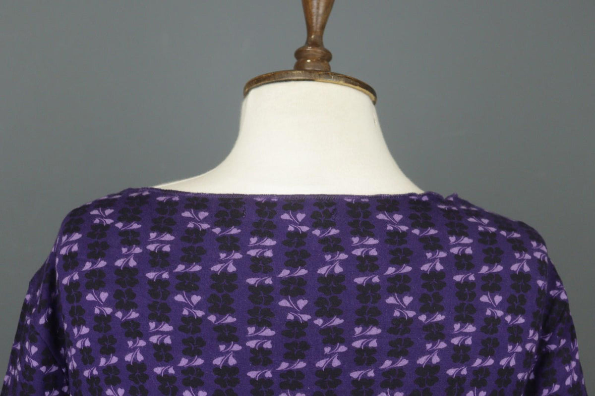 GUDRUN SJODEN Purple Viscose Floral 3/4 Sleeve Round Neck Blouse Top – Size L