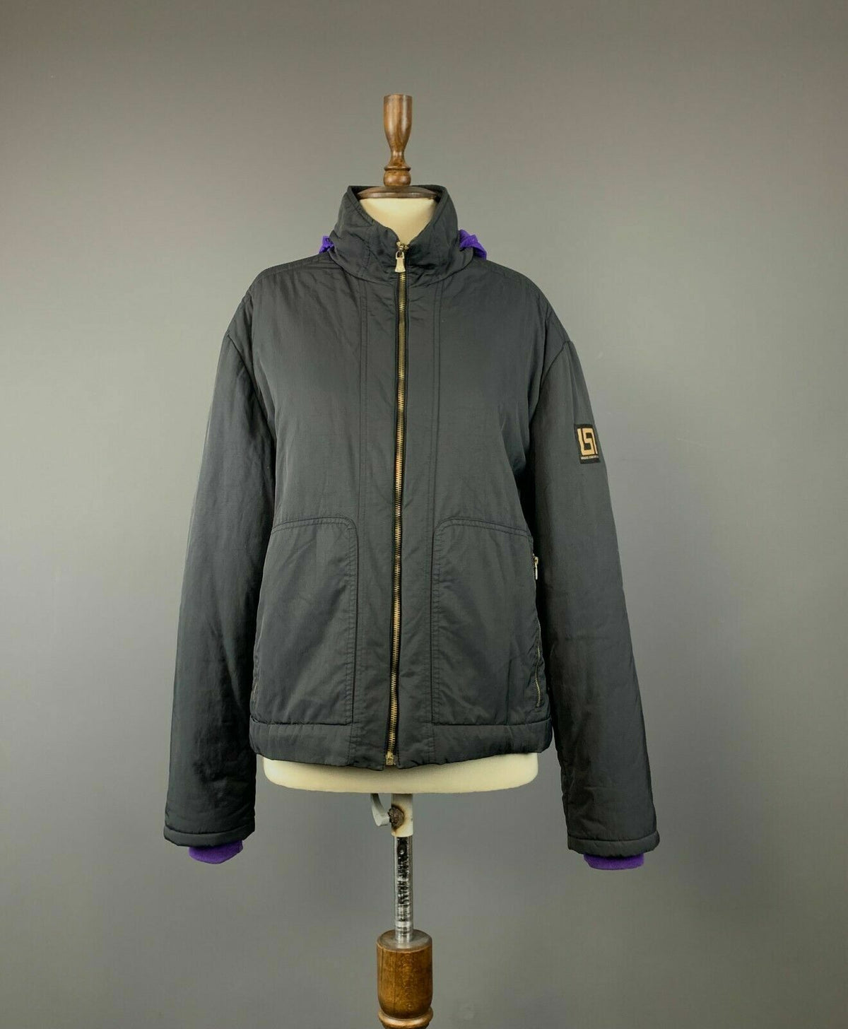 Versace Jeans Couture Black Full Zip Hooded Nylon Jacket – Women's XL