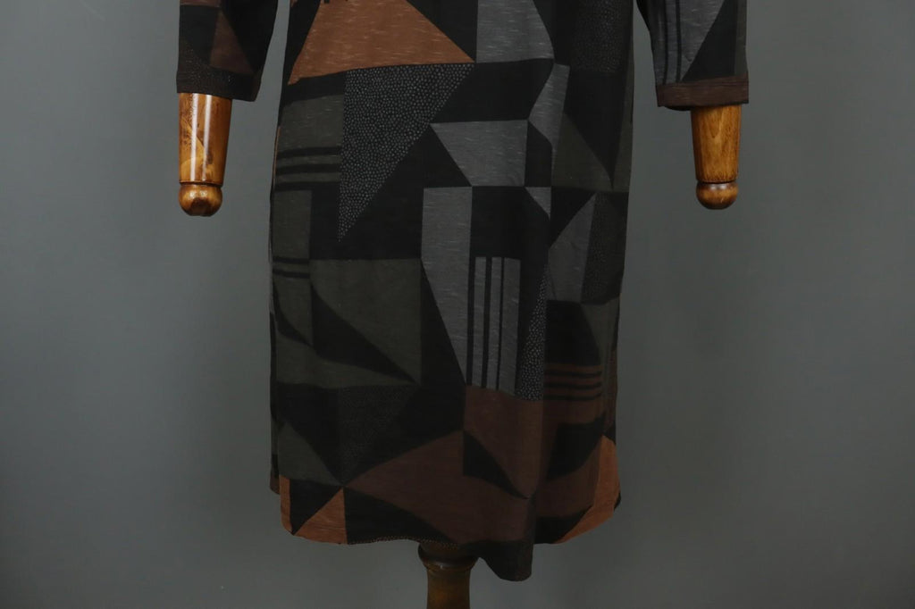 GUDRUN SJODEN Multi Geometric Cotton Casual Long Sleeve Shift Dress – Size S