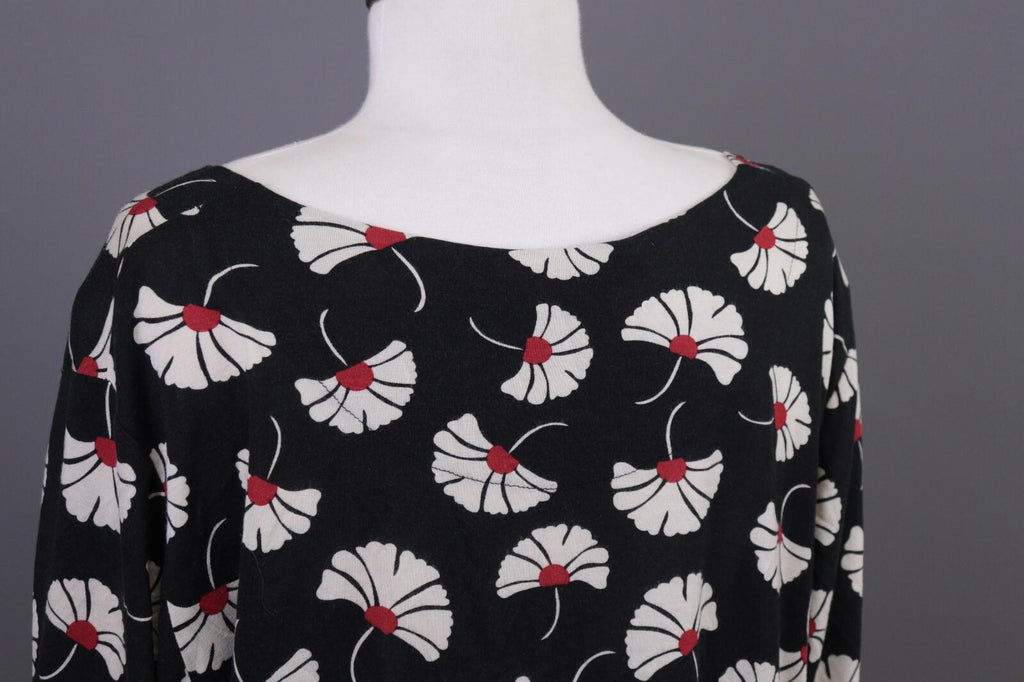 GUDRUN SJODEN Black Floral Relaxed Long Sleeve Blouson Midi Dress – Size L
