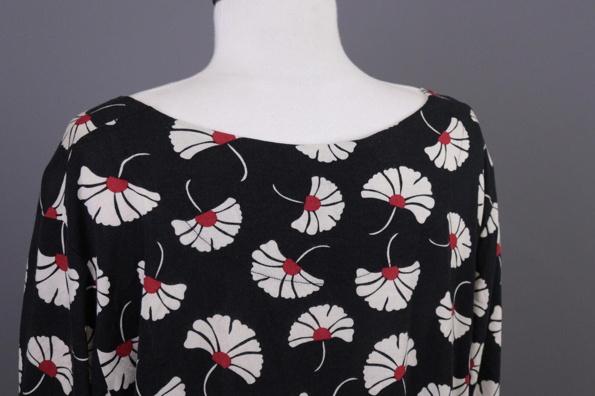 GUDRUN SJODEN Black Floral Relaxed Long Sleeve Blouson Midi Dress – Size L