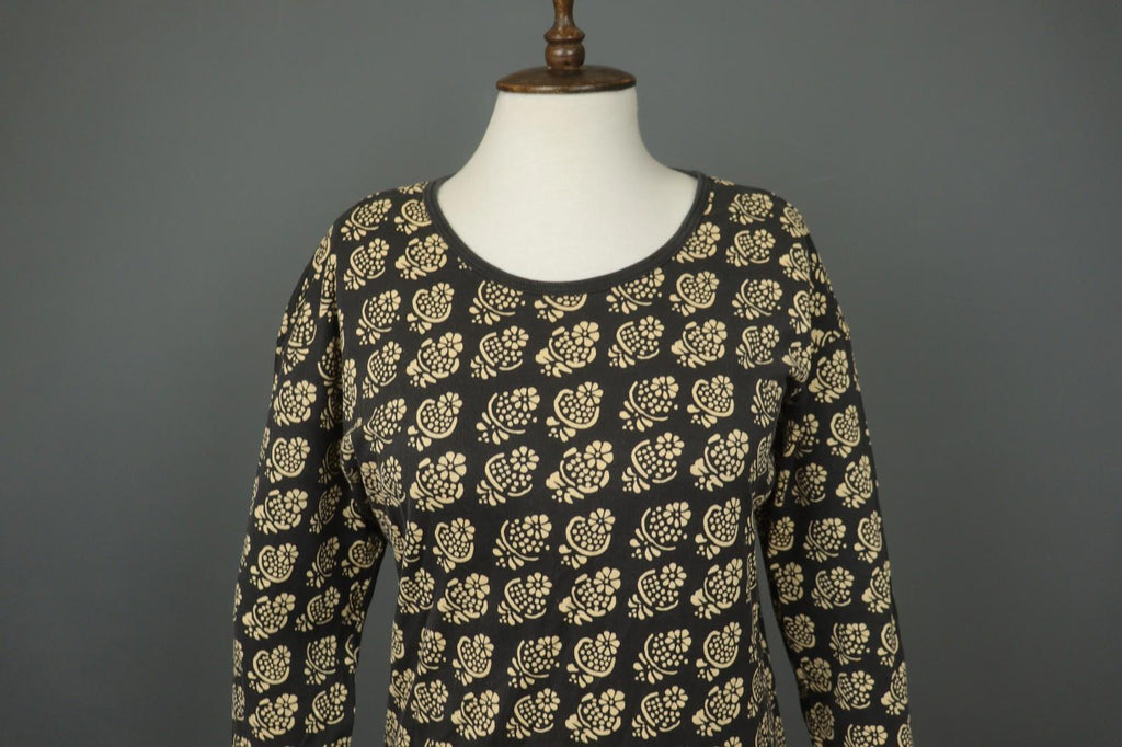 MARIMEKKO Black Ivory Floral Knit Long Sleeve Round Neck Sweater Dress – Size S