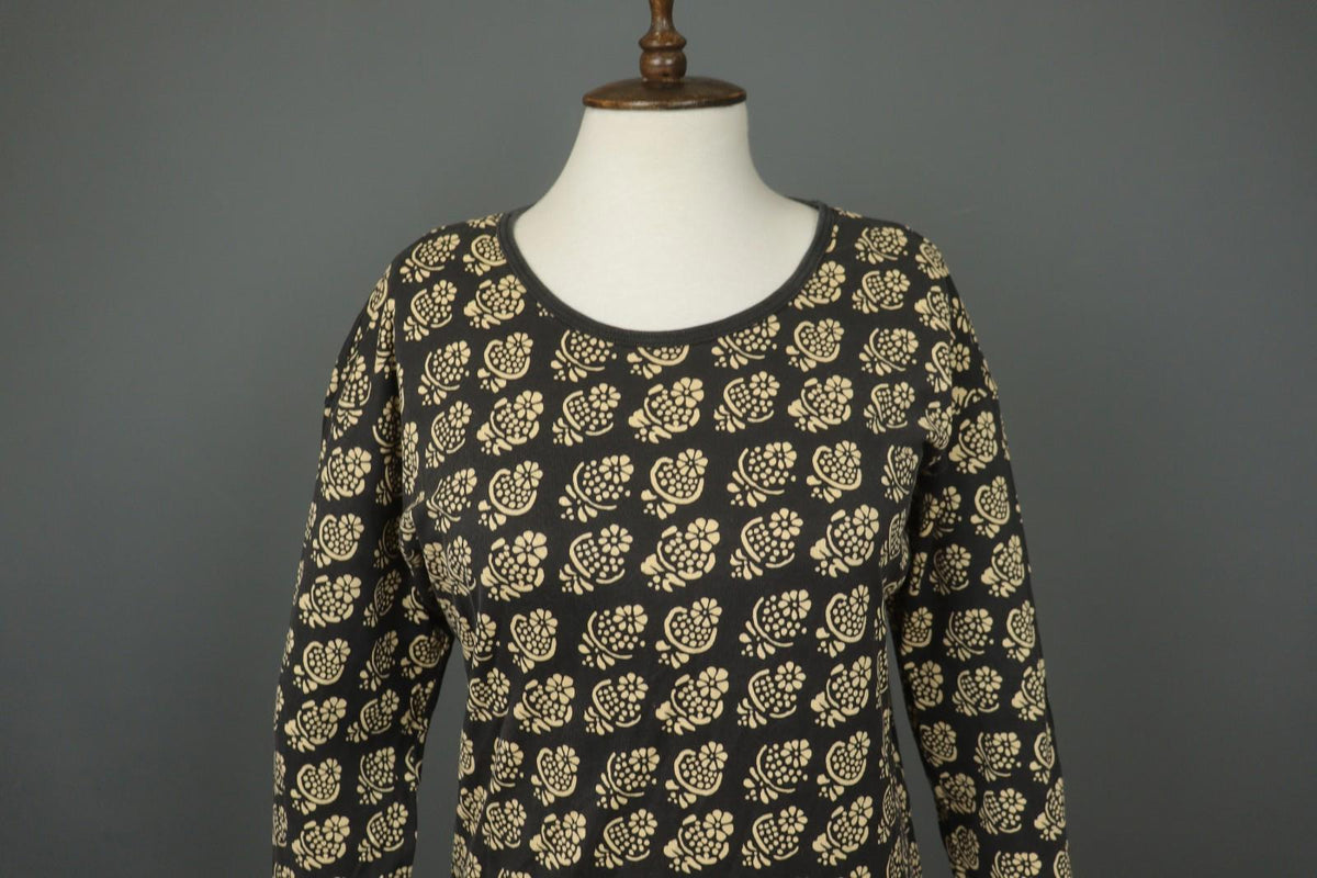 MARIMEKKO Black Ivory Floral Knit Long Sleeve Round Neck Sweater Dress – Size S