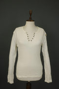 JUST CAVALLI White Knitted Long Sleeve V-Neck Stretch Pullover Sweater – Size 50