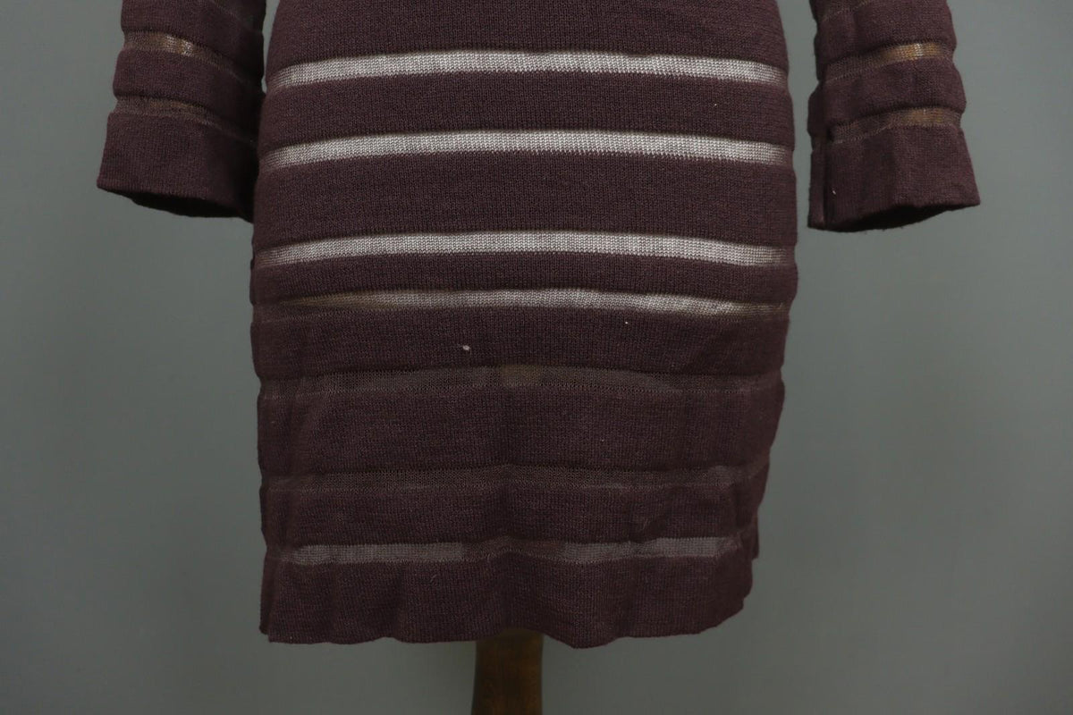 SARAH PACINI Maroon White Striped Knitted Long Sleeve Round Neck Dress M / L