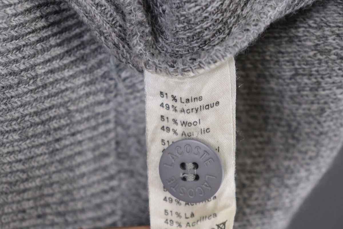 Lacoste Gray Wool Button Down V-Neck Cardigan Sweater – Size 4 / M