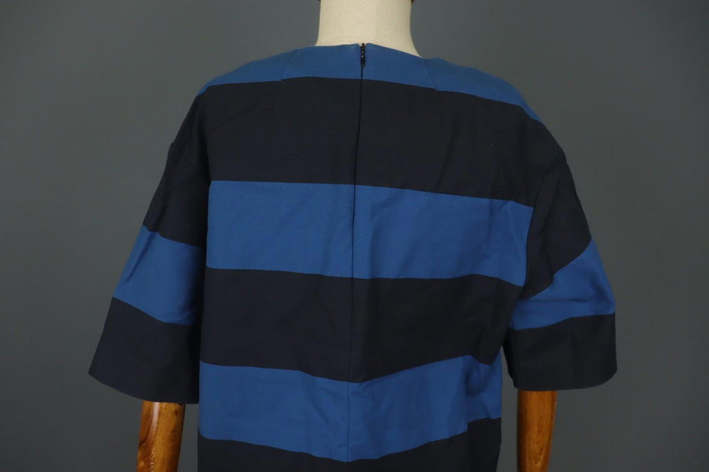 MARIMEKKO LAVINIA Blue Black Striped Cotton Short Sleeve Tunic Top – Size 42