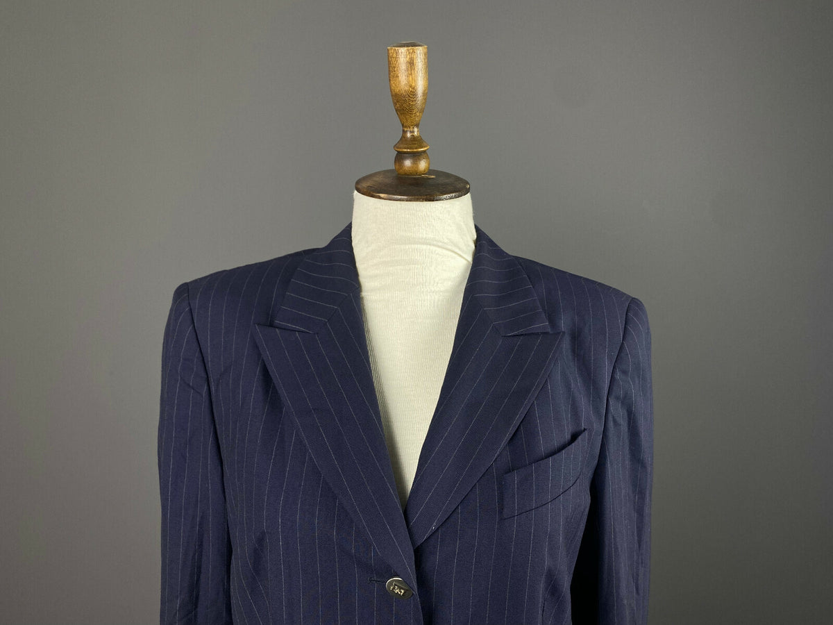 Escada Navy Blue Cashmere Striped Sport Coat Blazer Jacket – Women's 40