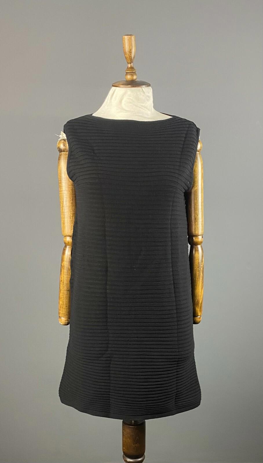 SARAH PACINI Black Wool Blend Ribbed Knee Leght Sheath Dress One Size