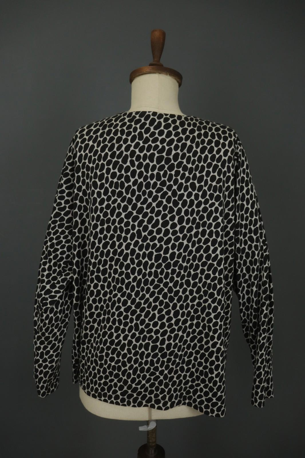 GUDRUN SJODEN Black & White Cotton Long Sleeve Round Neck Blouse Top – Size XL