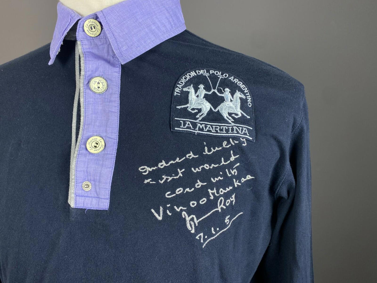 LA MARTINA Navy Blue Cotton Long Sleeve Polo Shirt – Size XL
