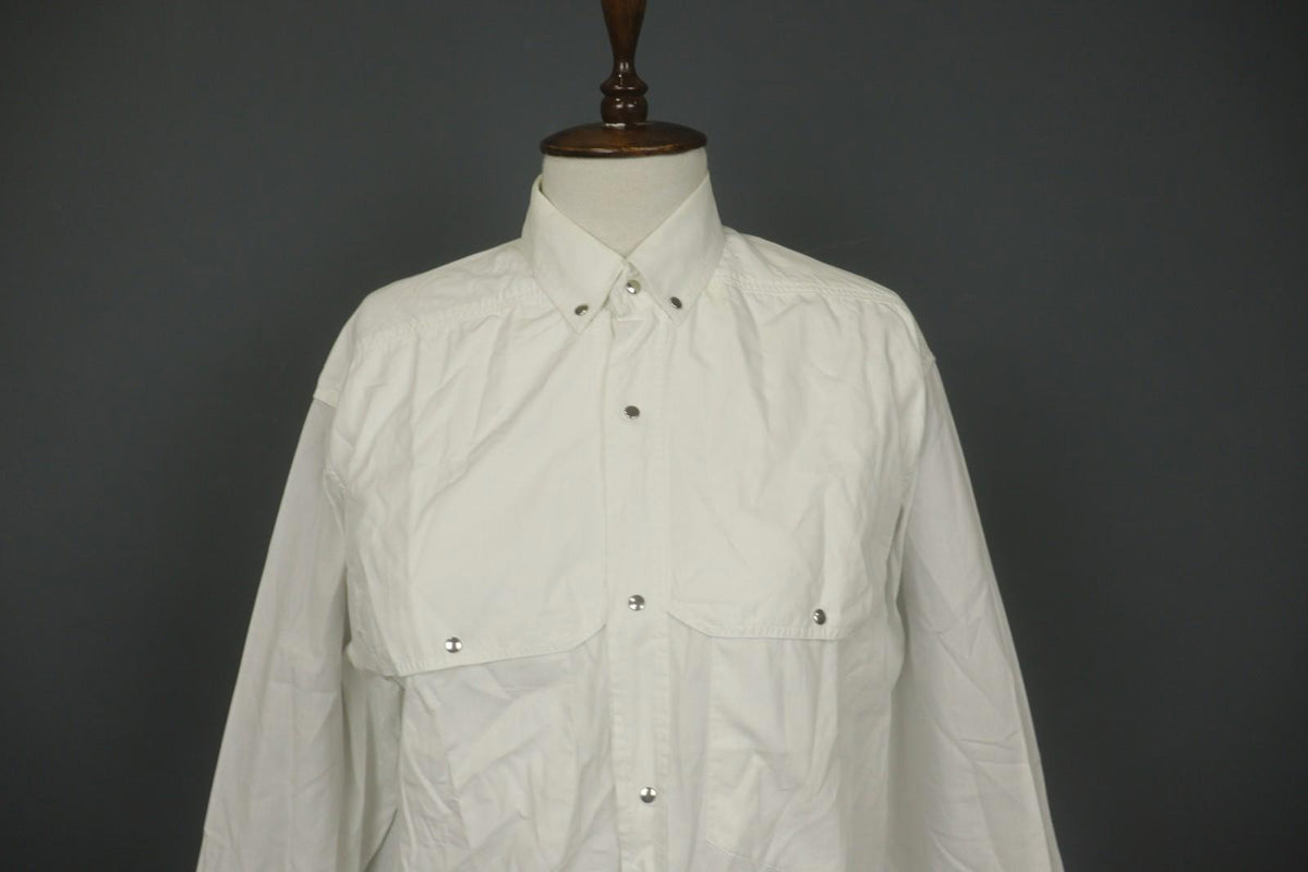 THIERRY MULGER White Long Sleeve Collared Flap Pockets Snap Button Shirt Sz M/L