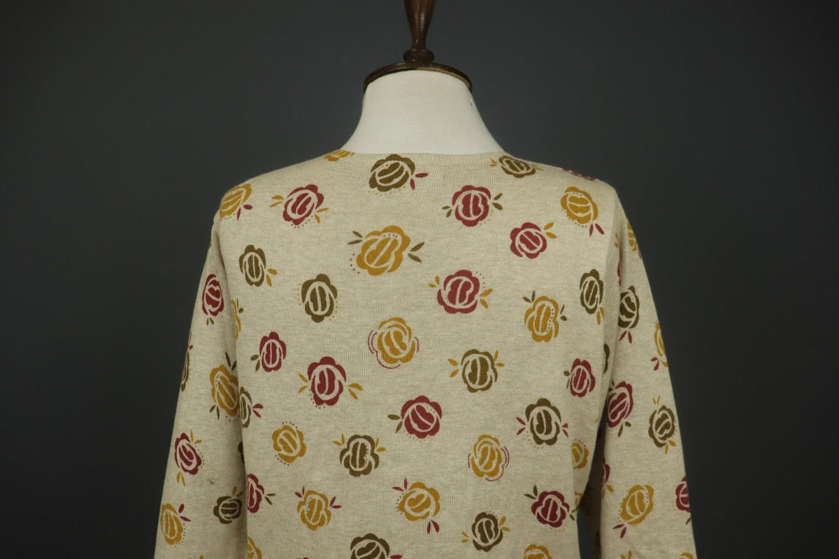 GUDRUN SJODEN Multi Floral 100% Cotton Knit Round Neck Cardigan Sweater – Size M