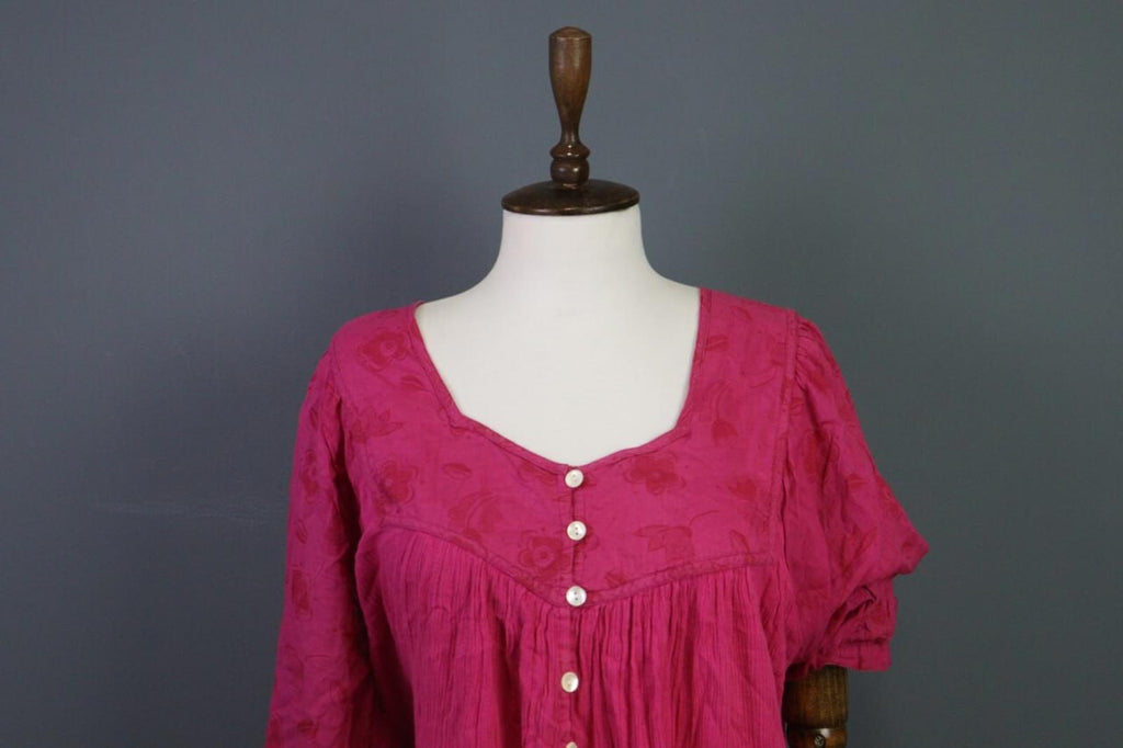 GUDRUN SJODEN Pink Henley 3/4 Sleeve Blouson Shirt Midi Dress – Size L