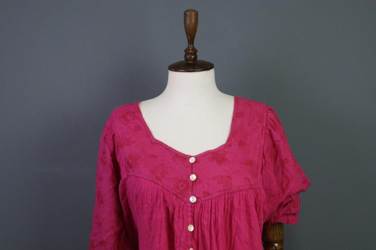 GUDRUN SJODEN Pink Henley 3/4 Sleeve Blouson Shirt Midi Dress – Size L