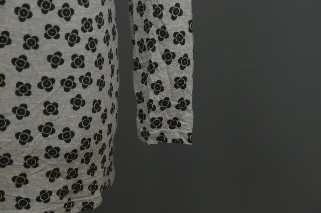 GUDRUN SJODEN Black Gray Floral 100% Modal Long Sleeve Round Neck Dress S/M
