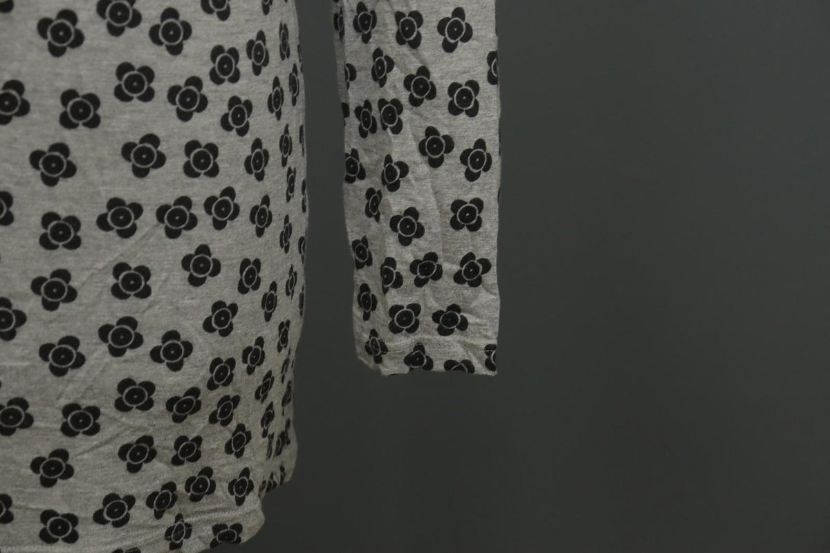 GUDRUN SJODEN Black Gray Floral 100% Modal Long Sleeve Round Neck Dress S/M