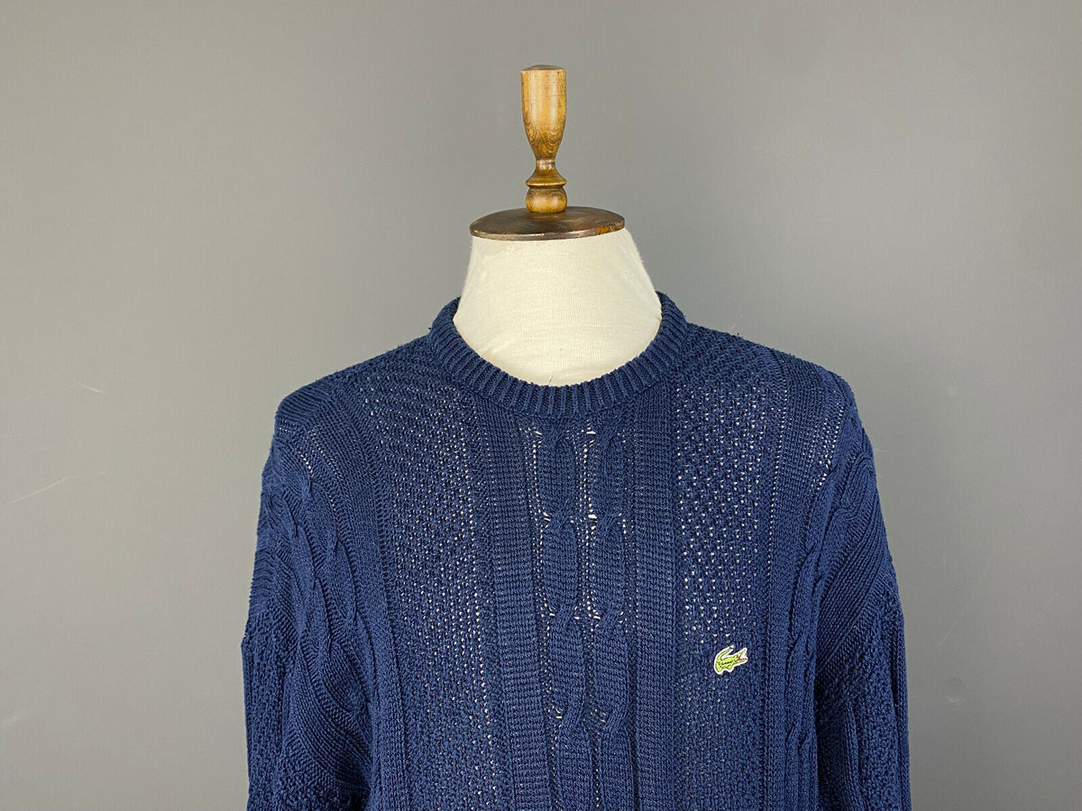 Vintage Chemise Lacoste Blue Cotton Cable Knit Jumper Sweater – Men's 5 / L