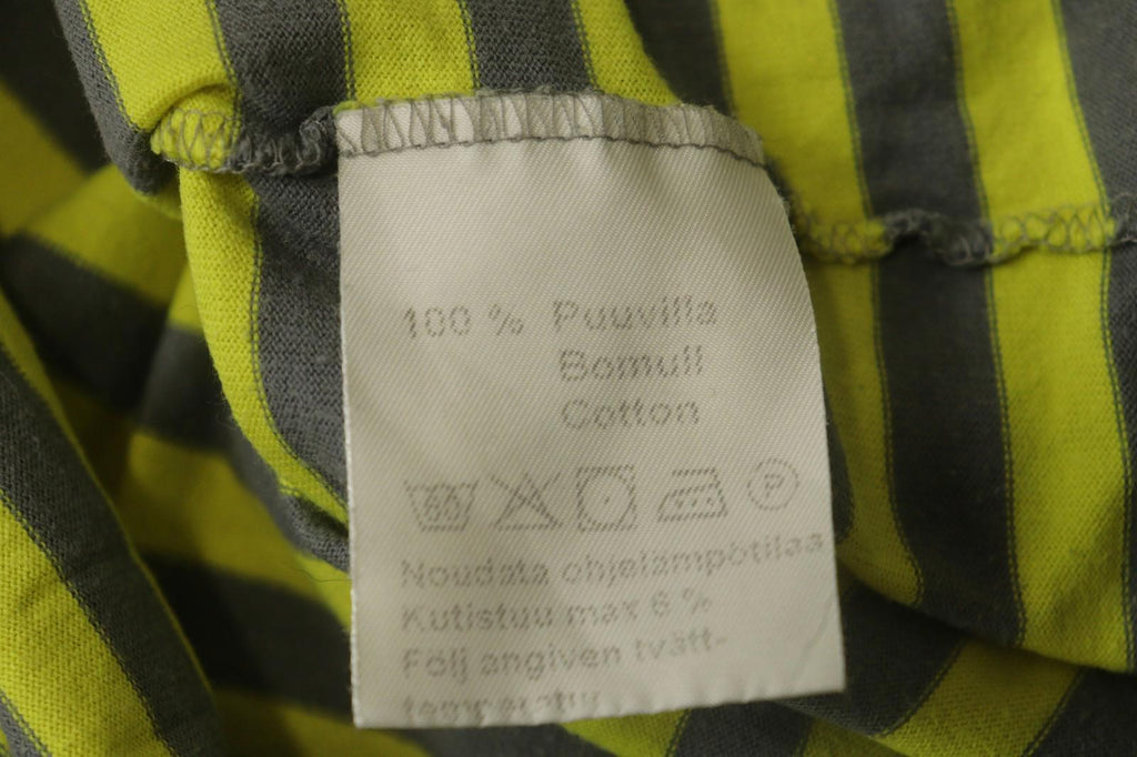 MARIMEKKO Original Yellow Gray Striped 100% Cotton 3/4 Sleeve Knit Top – Size L