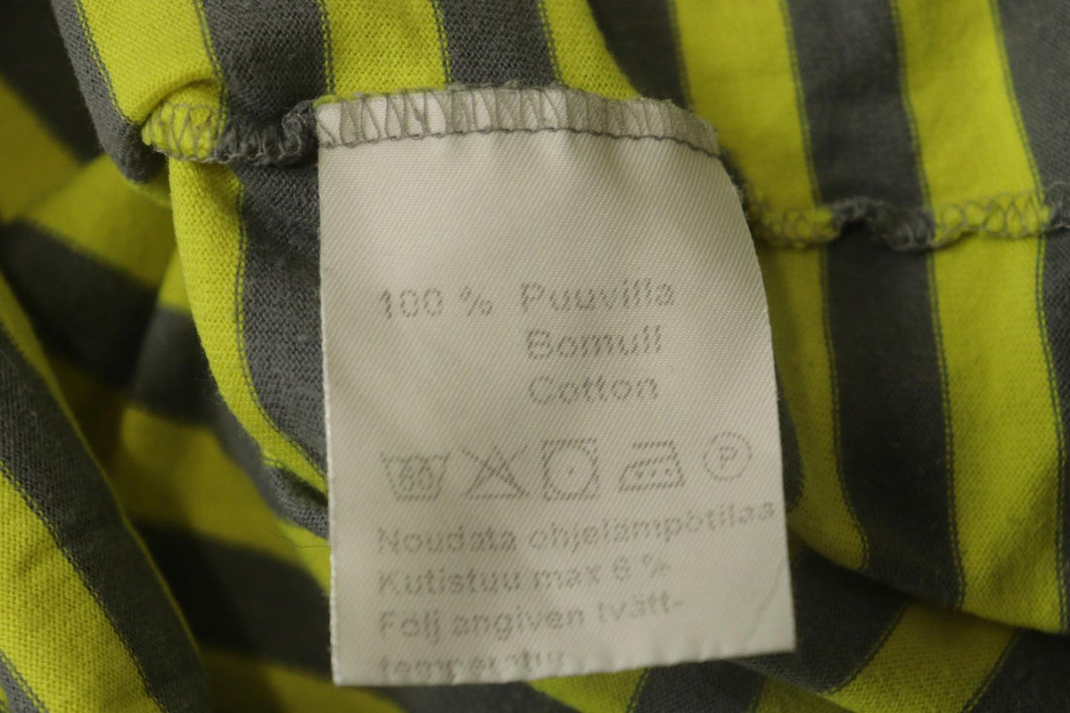 MARIMEKKO Original Yellow Gray Striped 100% Cotton 3/4 Sleeve Knit Top – Size L