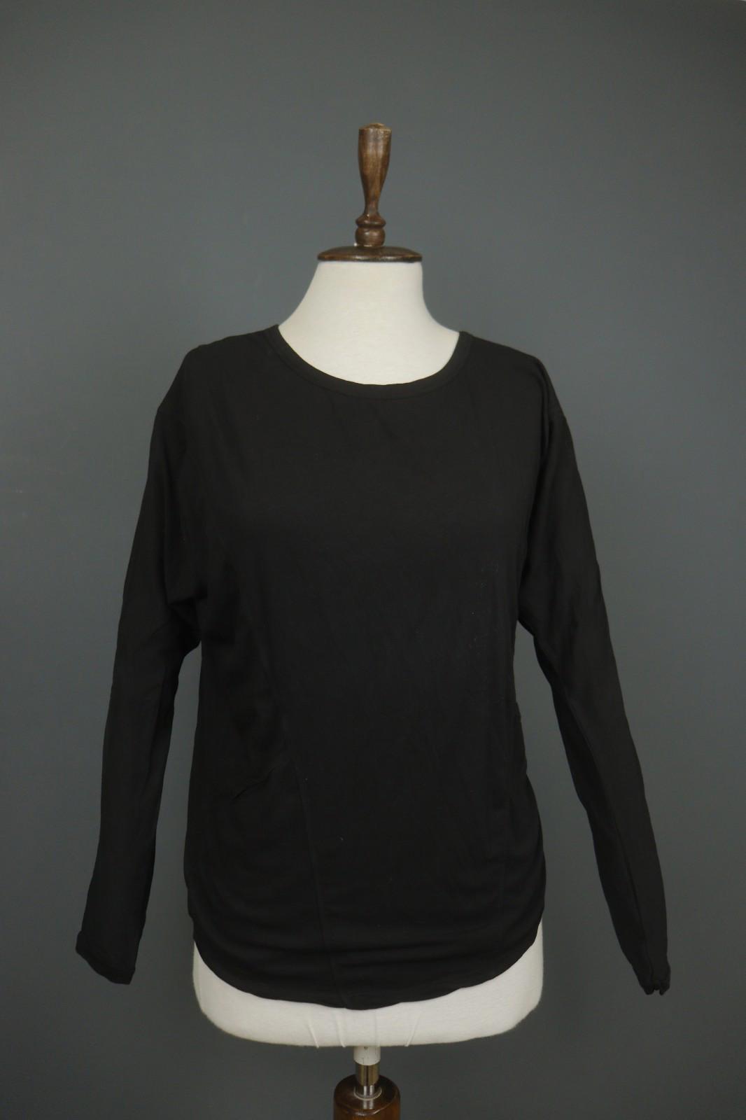 HUMANOID Blouse Top Slim Fit Stretch Black Cotton Round Neck Pullover – Size M