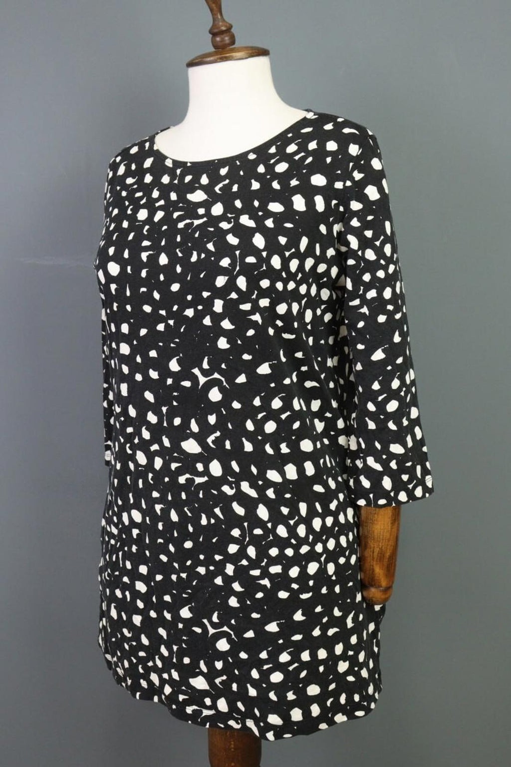 MARIMEKKO Black Printed A-Line Relaxed 3/4 Sleeve Tunic Dress – Size S