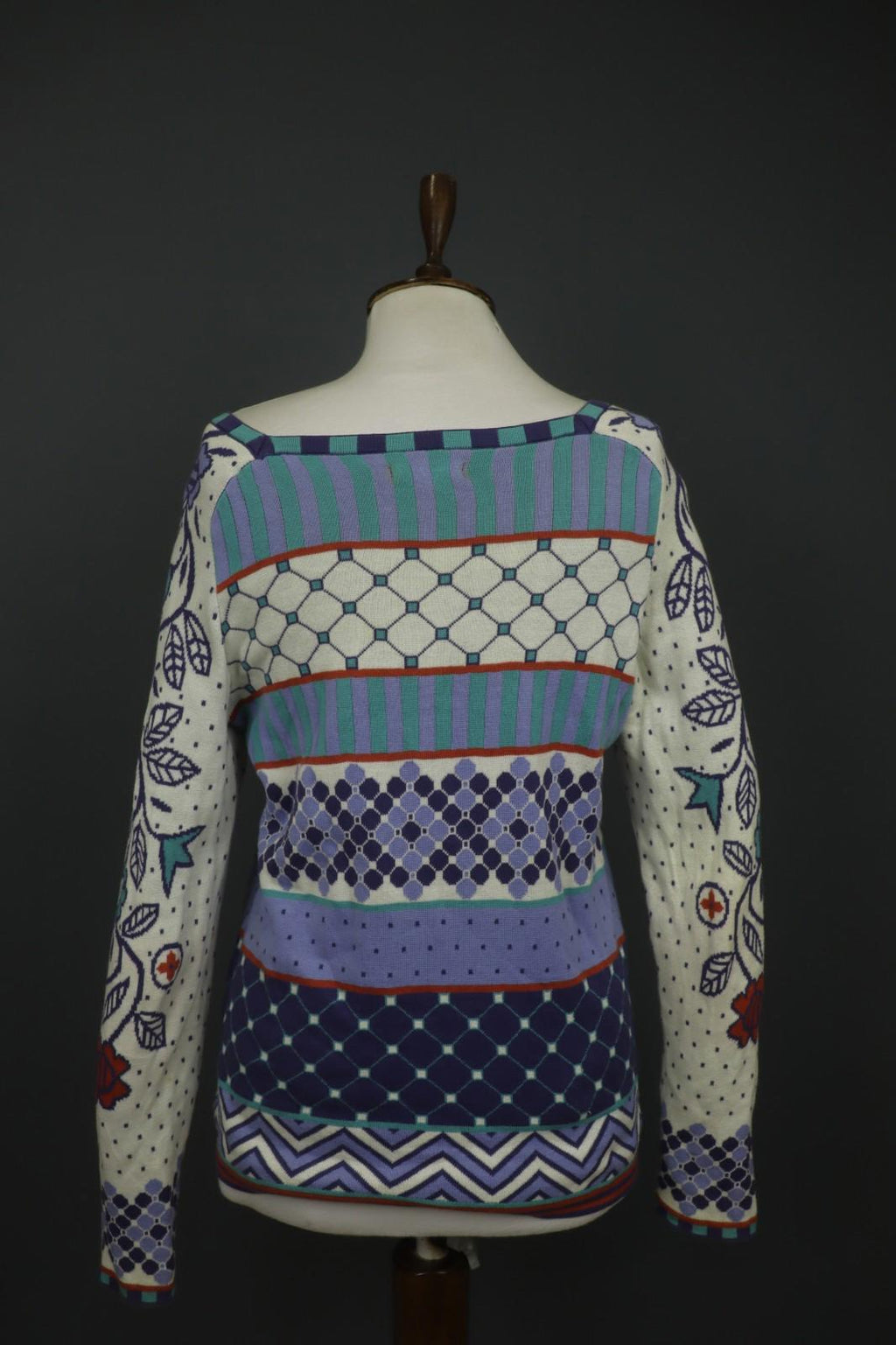 GUDRUN SJODEN Multi Geometric Cotton Knit Button Front Cardigan Sweater – Size S